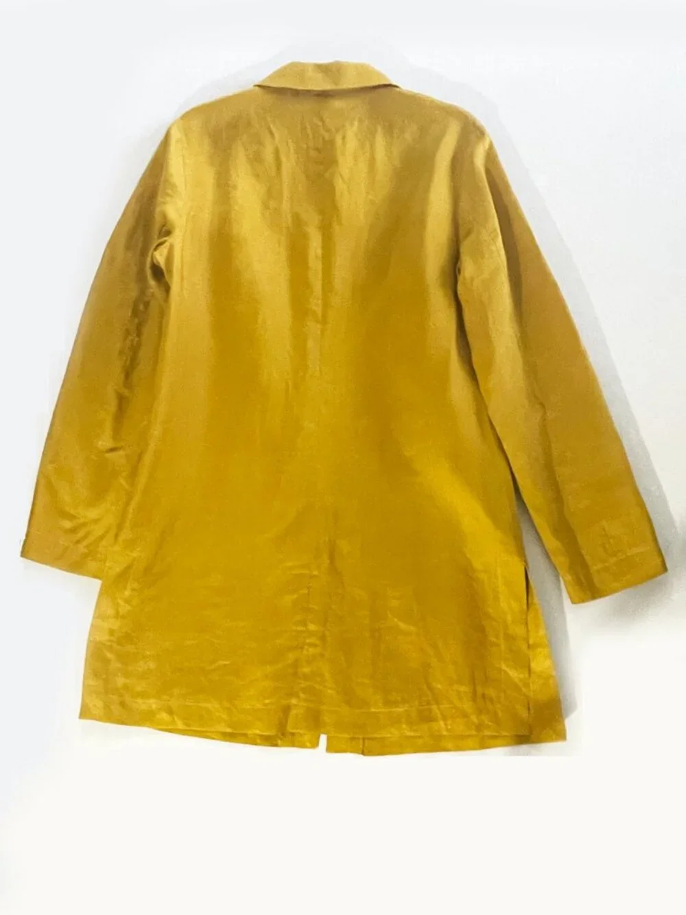 VTG Zara Woman Mustard Yellow 100% Ramie Pant Suit Long Jacket Slim Leg Size 8